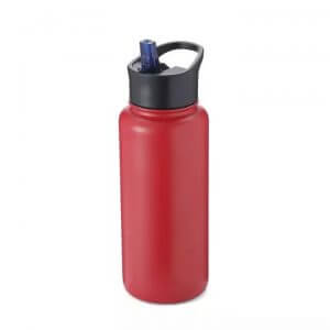 red metal water bottle